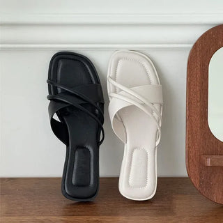 Square Diagonal Asymmetrical Strap Slippers