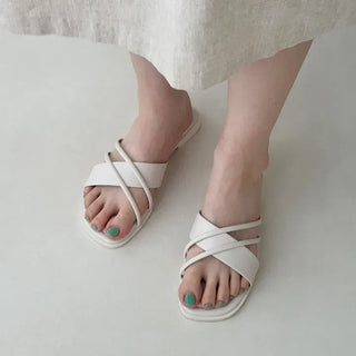 Square Diagonal Asymmetrical Strap Slippers