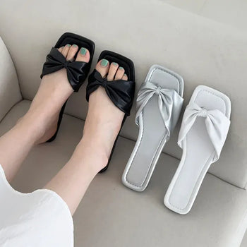 Square Shirred Flip-flop Flat Mule Slippers