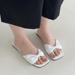 Square Shirred Flip-flop Flat Mule Slippers