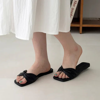 Square Shirred Flip-flop Flat Mule Slippers
