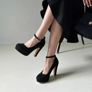 Round Platform Mary Jane Suede Heel Shoes