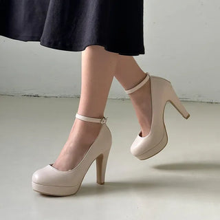 Round Platform Mary Jane Suede Heel Shoes