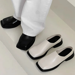 Square Leather Clog Loafer Mule