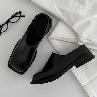 Square Leather Clog Loafer Mule
