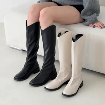 V-Cut Round Western Flat Long Boots