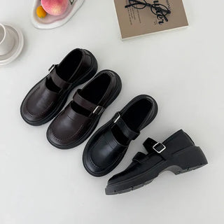Round Buckle Strap Platform Mary Jane Loafers
