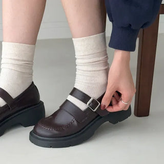 Round Buckle Strap Platform Mary Jane Loafers