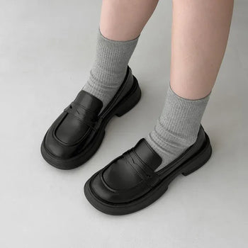 Round Classic Leather Platform Penny Loafers