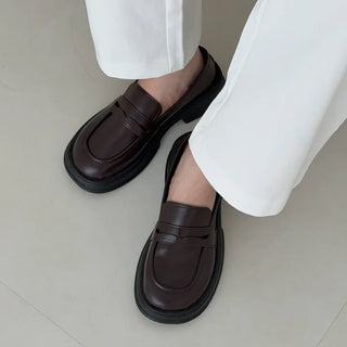 Round Classic Leather Platform Penny Loafers