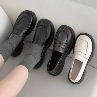 Round Classic Leather Platform Penny Loafers