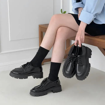 Round Platform Lace-up Worker Loafers