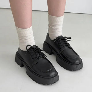 Round Platform Lace-up Worker Loafers
