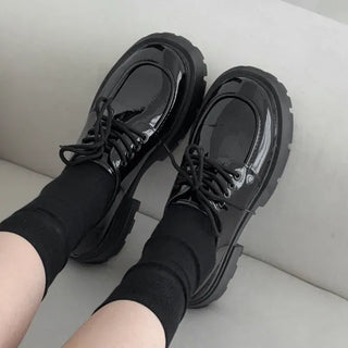 Round Platform Lace-up Worker Loafers