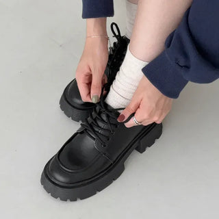 Round Platform Lace-up Worker Loafers