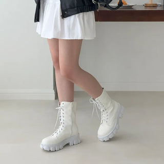 Lightweight Lace-up Zipper Platform Work Boots Short & Mid & Long Boots