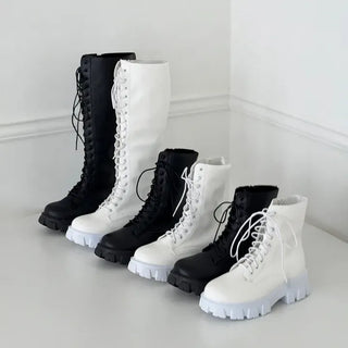 Lightweight Lace-up Zipper Platform Work Boots Short & Mid & Long Boots
