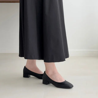 Leather & Suede Square Basic Platform Pumps Flats Mid-heel