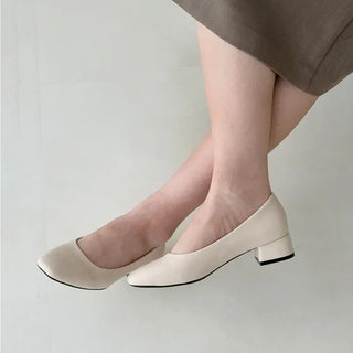 Leather & Suede Square Basic Platform Pumps Flats Mid-heel