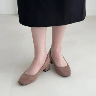 Leather & Suede Square Basic Platform Pumps Flats Mid-heel