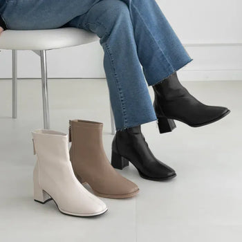 Square Zipper Platform Ankle Boots