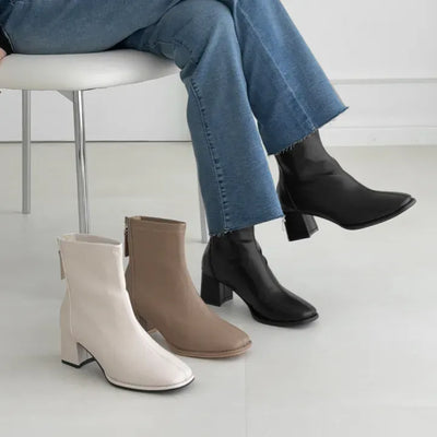 Square Zipper Platform Ankle Boots
