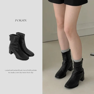 Square Zipper Platform Ankle Boots