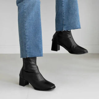 Square Zipper Platform Ankle Boots