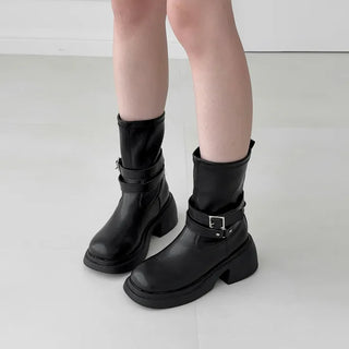 Buckle Strap Platform Zipper Mid-Long Boots