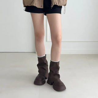 Leg Warmer Shirred Buckle Strap Platform Mid-calf Boots