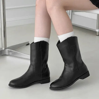 Leather Suede Western Half Mid-Mid Boots