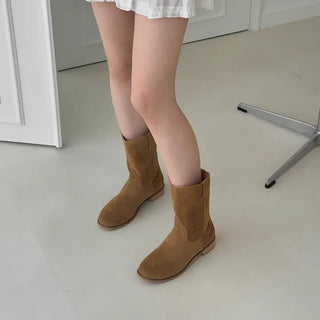 Leather Suede Western Half Mid-Mid Boots