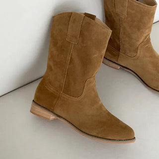 Leather Suede Western Half Mid-Mid Boots