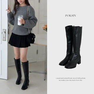 Square Zipper Block Long Boots