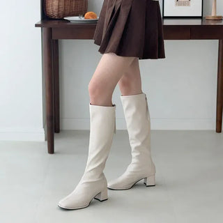 Square Zipper Block Long Boots
