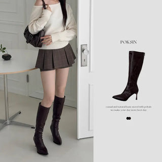 Stiletto Leather Back Zipper High Heel Long Boots