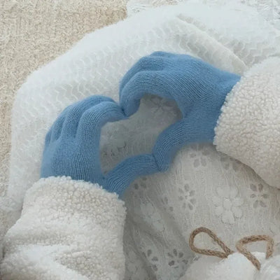 Pastel Plain Knit Finger Gloves