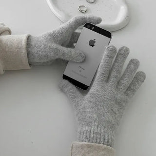 Pastel Plain Knit Finger Gloves
