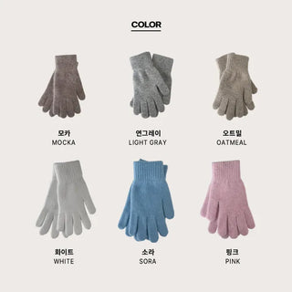 Pastel Plain Knit Finger Gloves