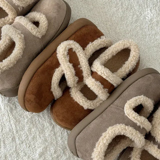 Shearling Suede Curly Velcro Fur Loafers Fur Shoes Moccasins