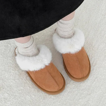 Suede Fur-Lined Platform Block Fur Loafers Fur Slippers