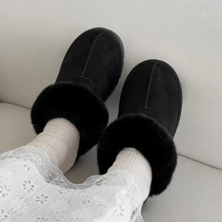 Suede Fur-Lined Platform Block Fur Loafers Fur Slippers