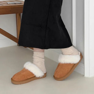 Suede Fur-Lined Platform Block Fur Loafers Fur Slippers