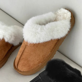 Suede Fur-Lined Platform Block Fur Loafers Fur Slippers