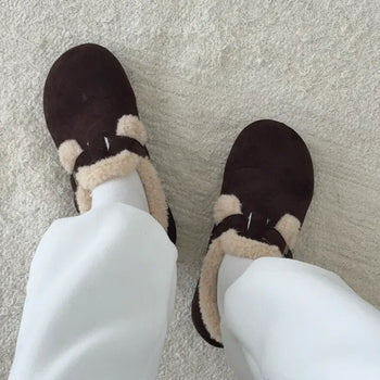 Curly Round Suede Shearling Fur Loafers Fur Shoes Moccasins