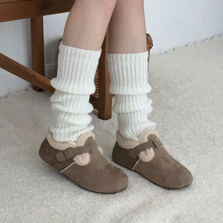 Curly Round Suede Shearling Fur Loafers Fur Shoes Moccasins