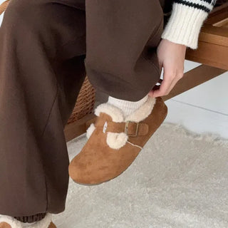 Curly Round Suede Shearling Fur Loafers Fur Shoes Moccasins