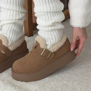 Fur-Lined Round Suede Shearling Platform Fur Moccasins