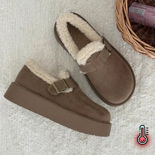 Fur-Lined Round Suede Shearling Platform Fur Moccasins