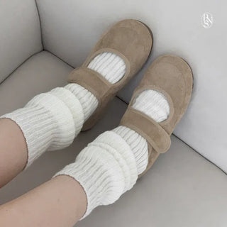 Rounded Toe Suede Velcro Flat Fur Loafers Fur Shoes Moccasins